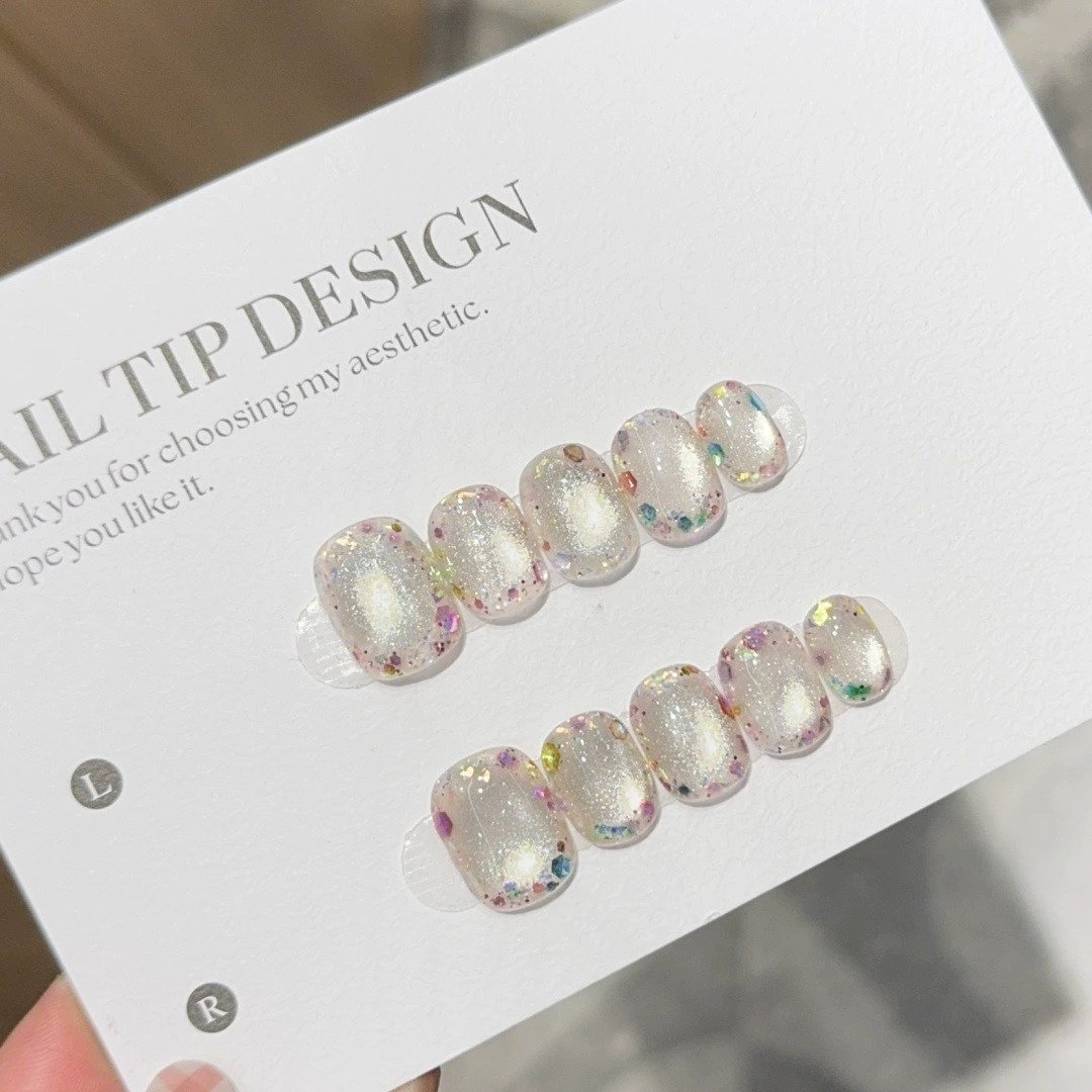 Nail Art Press On - 10 adet Kısa Yazlık Renkli Değerli