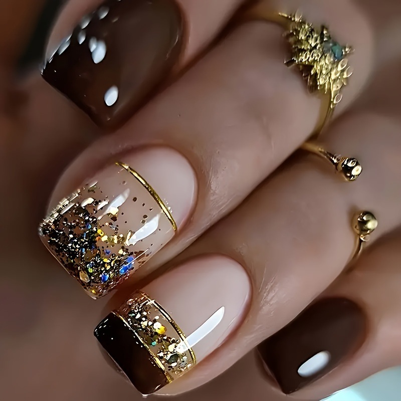 Nail Art Press On - Kadınlar için kısa kare takma tırnaklar,