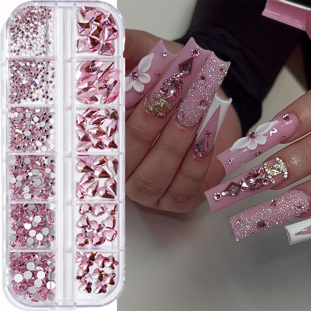 Nail Art Valentines Day - 12 Bölmeli 3D Pembe Tırnak Süsleme