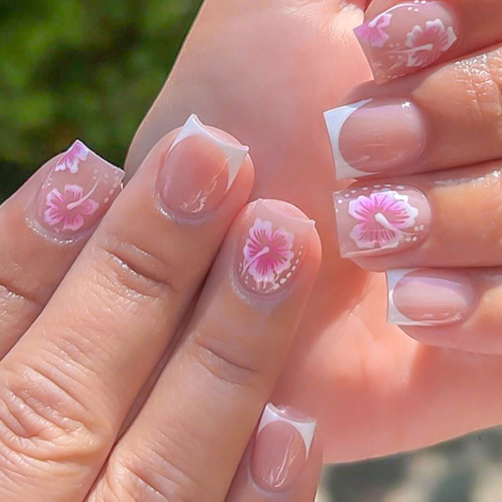 Nail Art Press On - 24 adet fransız çiçek yanlış çivi
